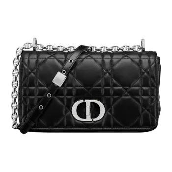 DIOR Caro Macrocannage Lambskin Shoulder Bag Medium Size Women's Black