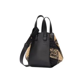LOEWE Raffia With Calfskin One Shoulder Handbag Women's Natural Color & Black