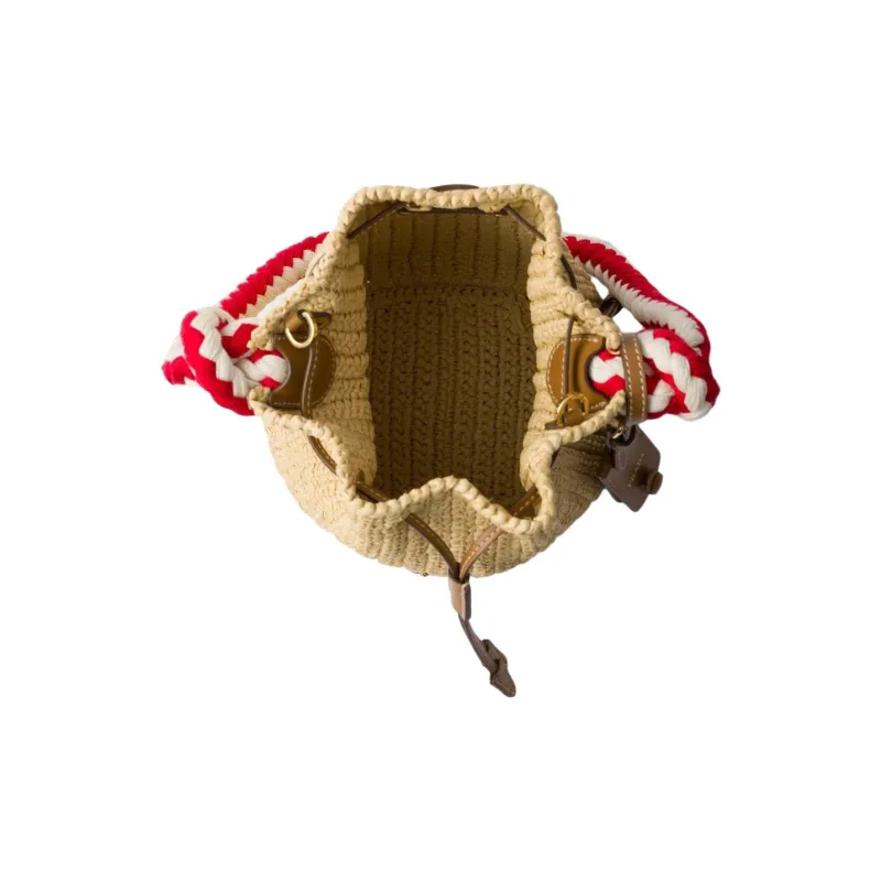 PRADA Viscose Bucket Bag, One Shoulder Handbag Mini Women's Natural-3
