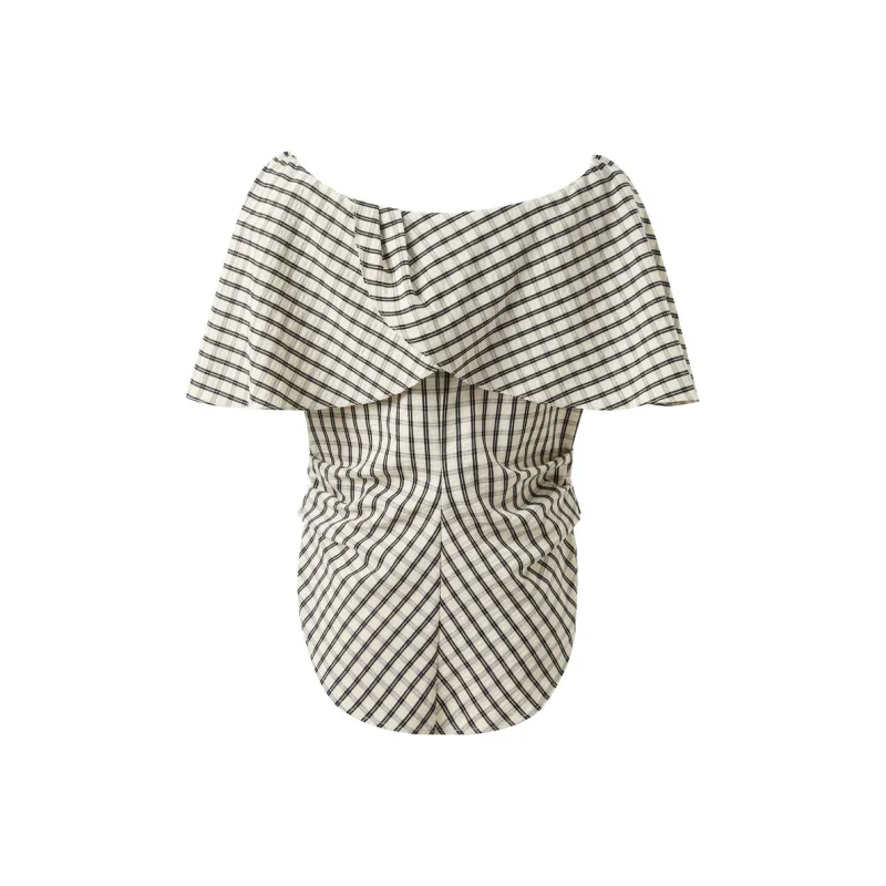 3COLOUR Chiffon Shirt Women's Black Rice Plaid-1