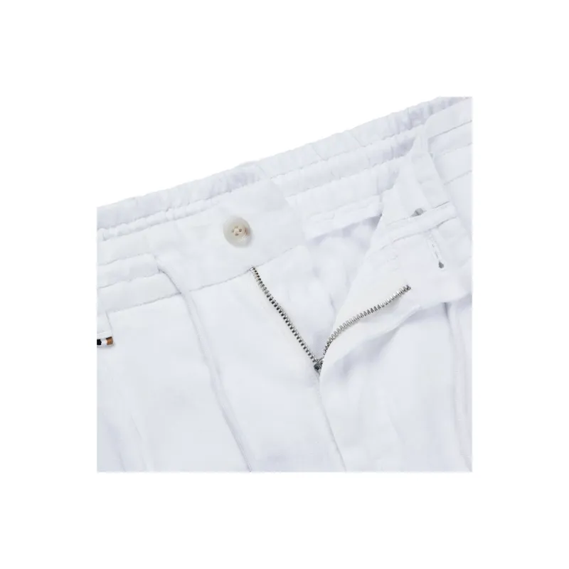 HUGO BOSS Linen Slim Fitting Pants With Waistband Ties Casual Pants Men's White-4