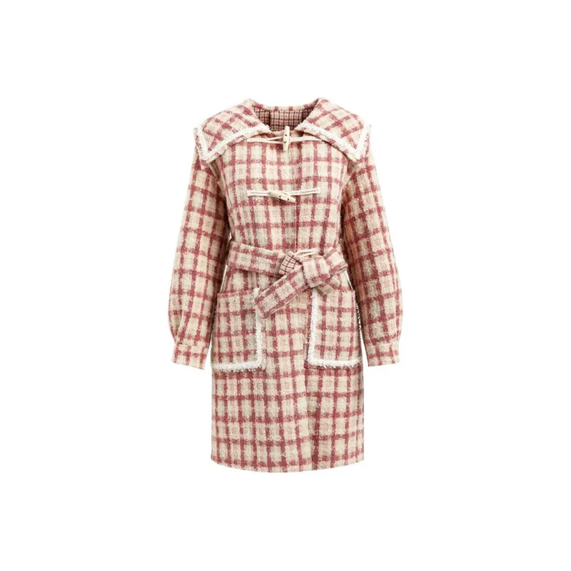 Olrain Coats Women's Pink Plaid-0