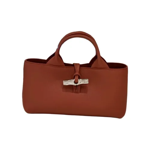 LONGCHAMP Le Roseau Cow Leather Shoulder Bag, Handbag Small Size Women's Chestnut