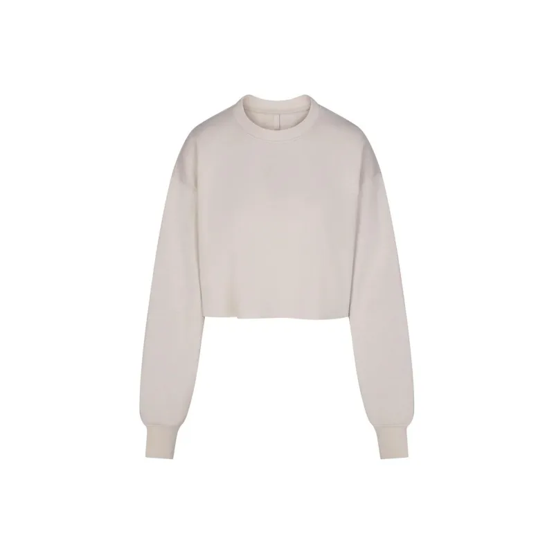 SKIMS COTTON FLEECE CROPPED CREWNECK Sweatshirt Women's STONE/Stone Color-0