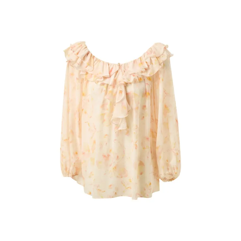 3COLOUR Elegant Clear Chiffon Shirt Women's Citrus Flower-0
