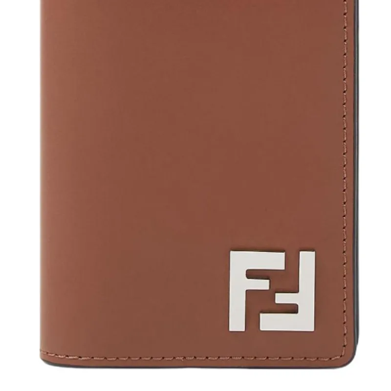 FENDI FF Cow Leather Card Holder Men's Brown-3
