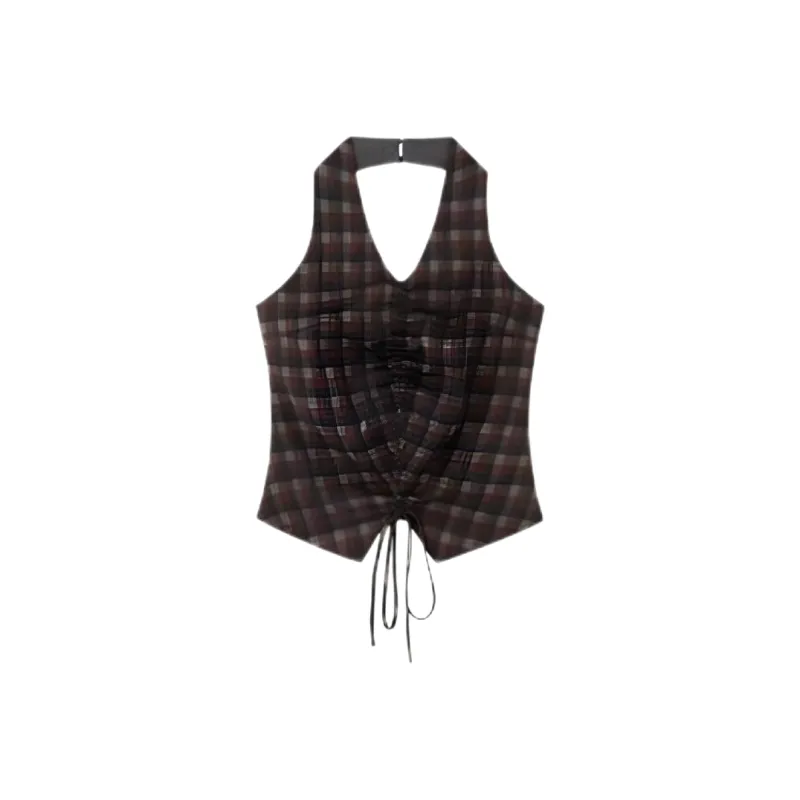 ABBY GODDESS Camisole Women's Black White Red Plaid-0