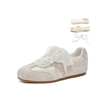 JOSINY Vintage Fashion Instagrammer Ballet German Army Trainers Low Top Sporty Style, Casual Shoes Women's Ecru