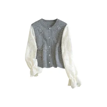 Cypress House Knitwear Women's Light Gray & Apricot