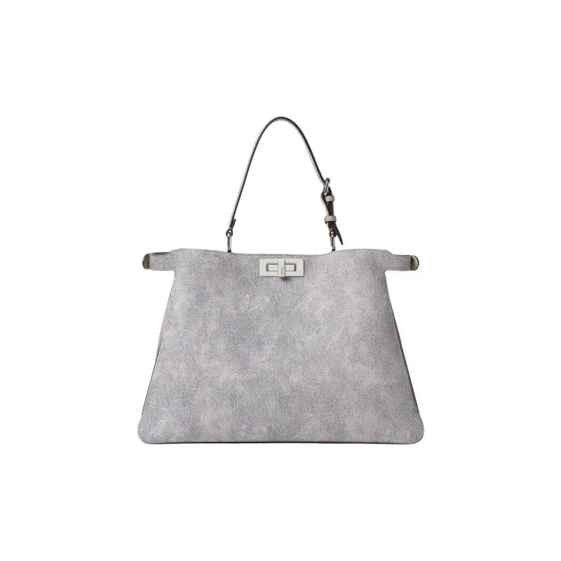 FENDI Peekaboo Leather One Shoulder Handbag Tubas Women's Gray-1