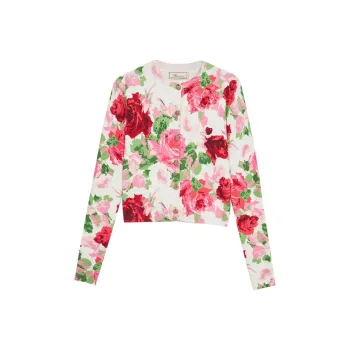 Blumarine Peony Intarsia Knit Buttoned Cardigan