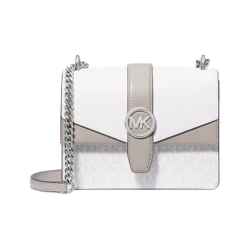 MICHAEL KORS Greenwich Coated Canvas Shoulder Bag Trumpets Women's White