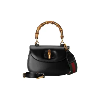 GUCCI Bamboo 1947 Cow Leather One Shoulder Handbag Medium Size Women's Black