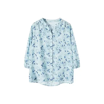 TOUCH Shirt Women's Blue Green Leaves