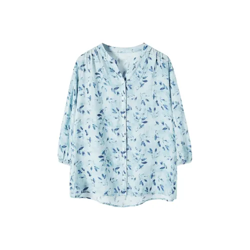 TOUCH Shirt Women's Blue Green Leaves