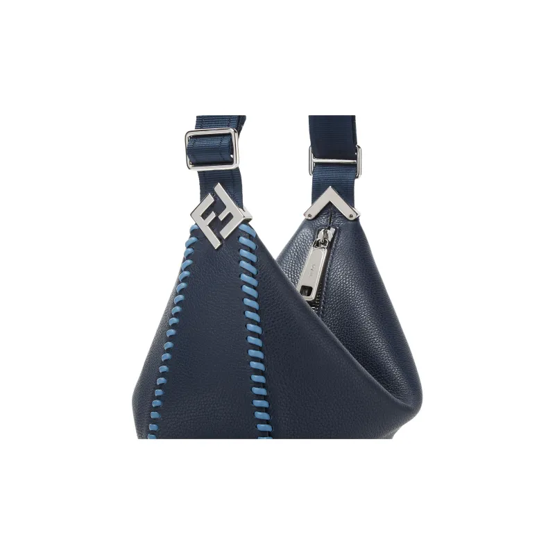 FENDI ROMA Calfskin Shoulder Bag Trumpets Men's Dark Blue-4