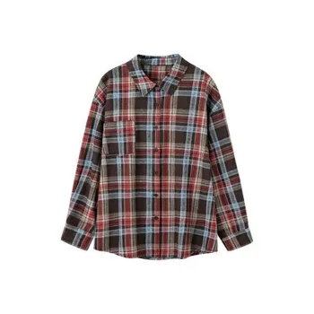 Ning Cai Yuer Shirt Women's Red Coffee Plaid