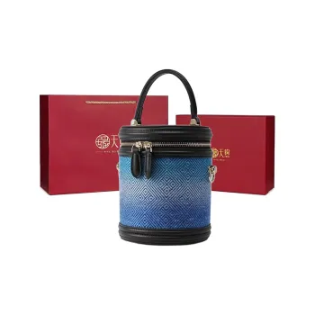 Pmsi Split Cow Leather Bucket Bag Handbag Medium Size Women's Blue/Cherry Blossom Pink