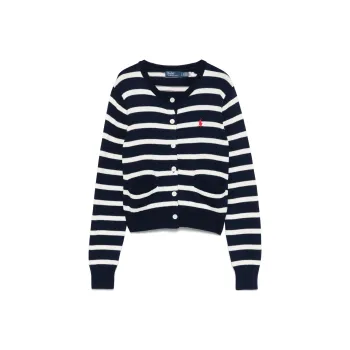 Polo Ralph Lauren Pony Striped Cable Cardigan Navy/White Multi