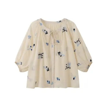 Homemade Willow Silk 2025 Summer Shirt Women's Floral Beige