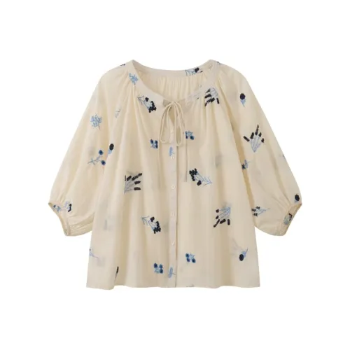Homemade Willow Silk 2025 Summer Shirt Women's Floral Beige