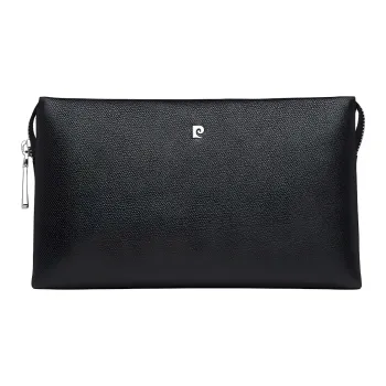 PIERRE CARDIN Top Grain Cow Leather Clutch Men's Black