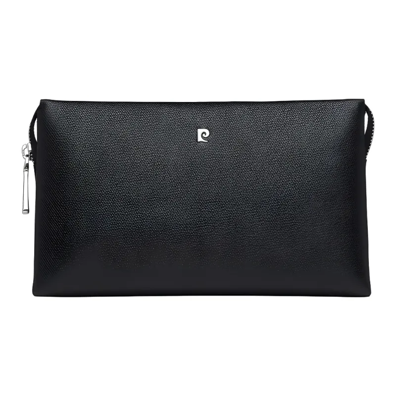 PIERRE CARDIN Top Grain Cow Leather Clutch Men's Black-0