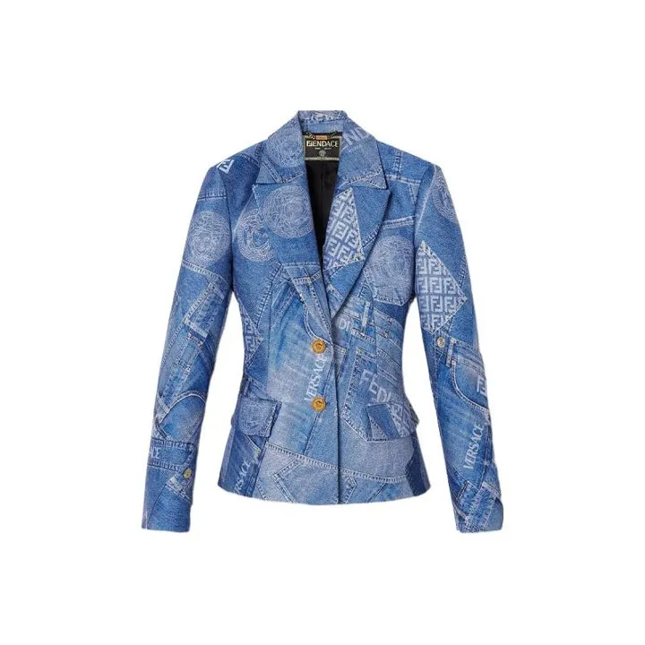 VERSACE Fendace Patchwork Blazer Denim-0
