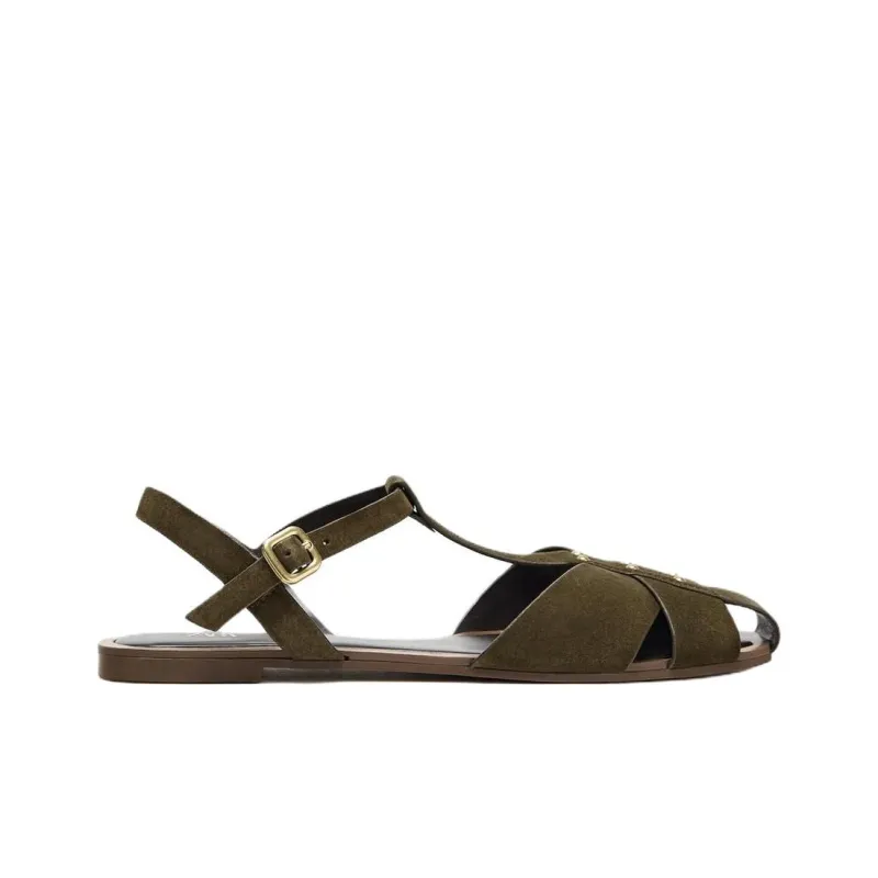 ZARA Roman Sandals 1.5cm Women's Khaki Green-1