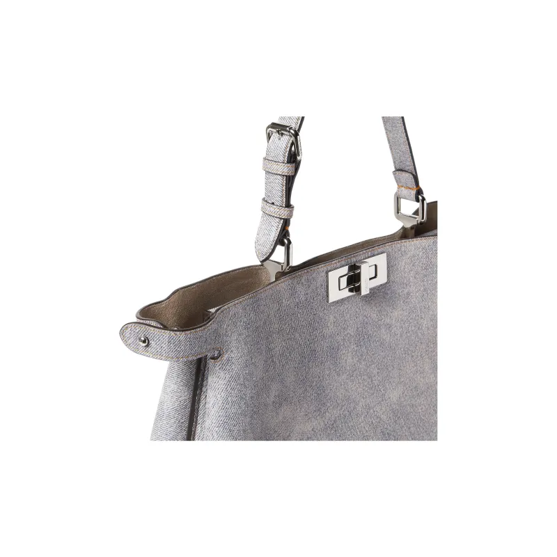 FENDI Peekaboo Leather One Shoulder Handbag Tubas Women's Gray-5