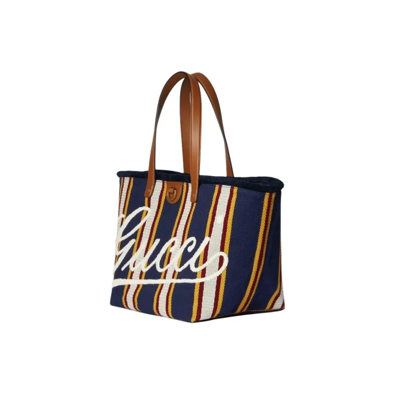 GUCCI Cotton Canvas Tote Bag, Shopping Bag, Handbag, Shoulder Bag Medium Size Men's Dark Blue-1