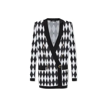 BALMAIN Diamond Patterned Jacquard V Neck Jacket