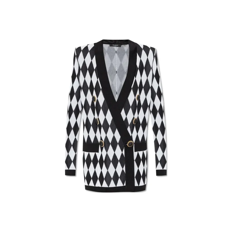 BALMAIN Diamond Patterned Jacquard V Neck Jacket-0