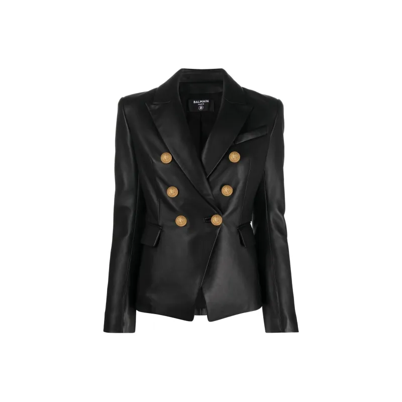 BALMAIN Double breasted Leather Blazer-0