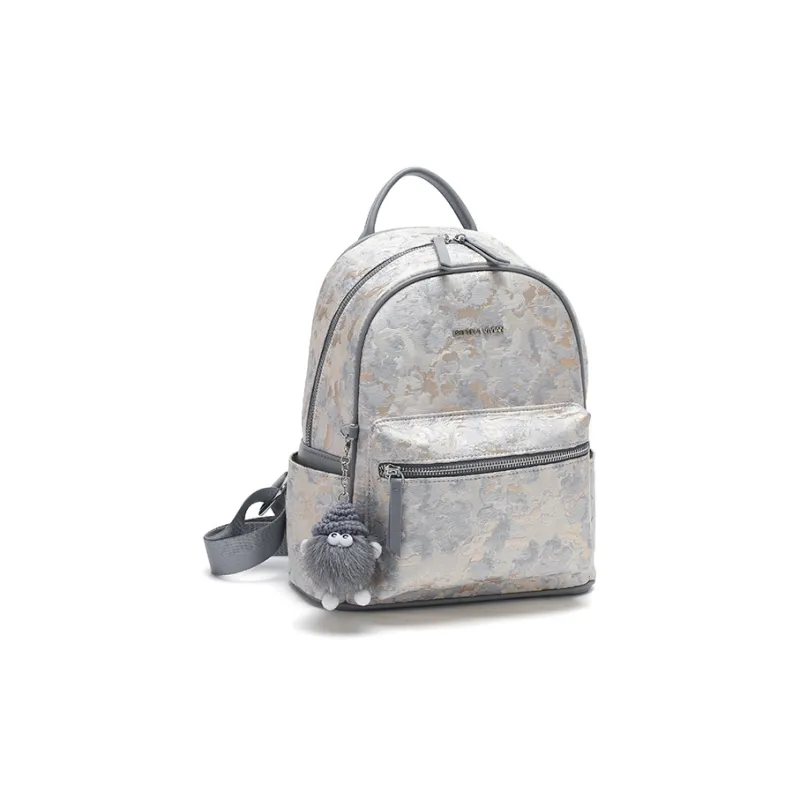 BETTINA VIVIAN PU, Textile Mixture Backpack Women's Star Moon Gray-2