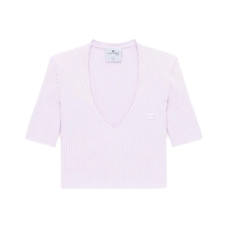 COURREGES V-Neck Cropped Knitted Top-0