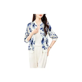 Yi Mengyuan Silk Jackets & Coats Women's Emerald Wave Blue