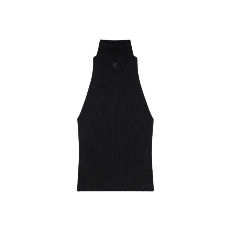 COURREGES Sleeveless Ribbed Knit Tank Top-0