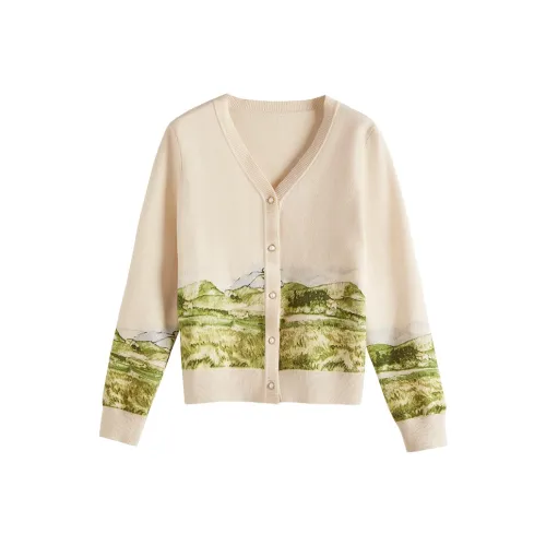 SLLSKY x VAN GOGH Positioning Print Knitted Fabric Cardigan Women's Coconut Creamy Apricot
