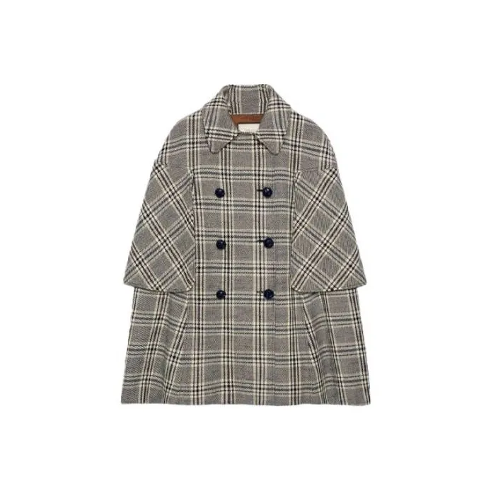 GUCCI Checkered Double breasted Cape Coat-0