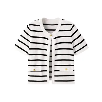 PEACEBIRD Knitwear Women's Black White Stripes
