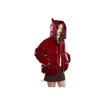 ELF SACK 90 Fill Power White Duck Down Demon Horn Faux PU Leather Down Jacket Women's
