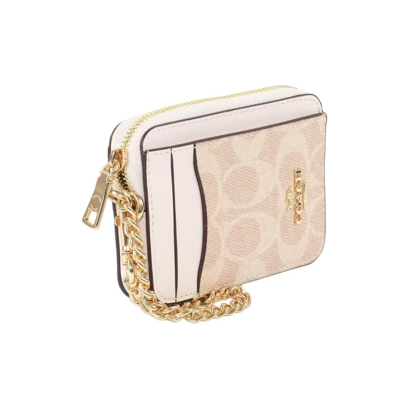 COACH Zip Top Card Case Artificial Leather With Recycled Leather Card Holder Women's Sand Yellow & Chalk White-2
