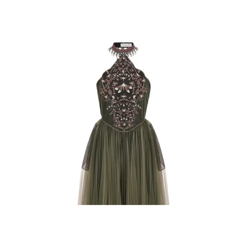 DIOR Sleeveless Dress Women's Dark Green-2