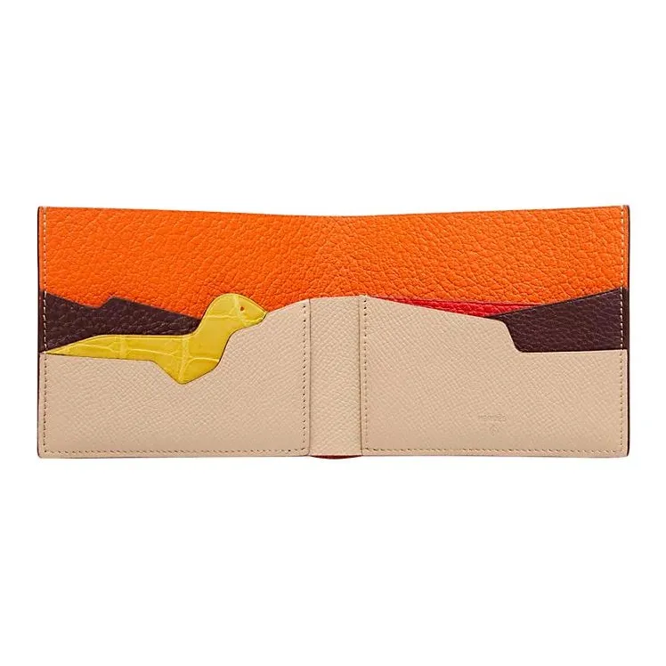 HERMES HISTOIRE NATURELLE Mysore Goatskin With Calfskin And Crocodile Leather Wallet Unisex Neutral Color-1