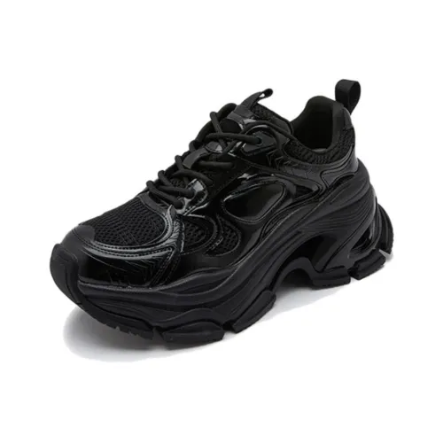 BBMTR Chunky Sneakers Women's Low Top Black/Silver/Angela Red