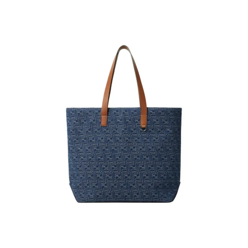FENDI FF Leather Tote Bag, Shopping Bag, Handbag, Shoulder Bag Medium Size Women's Blue-2