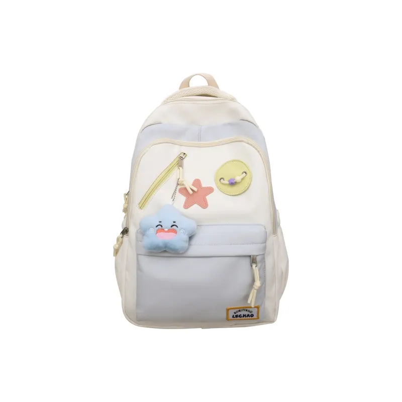 Yalu Nylon Backpack Unisex White/Black/Lotus Color/Blue-3