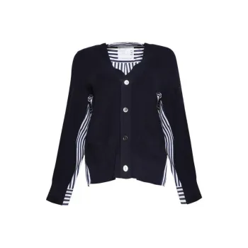 Sacai Cotton Knit X Cotton Poplin Cardigan 'Navy/Navy Stripe'