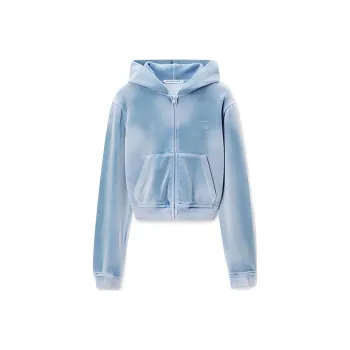 Alexander Wang Crushed Velour Shrunken Zip Up Hoodie